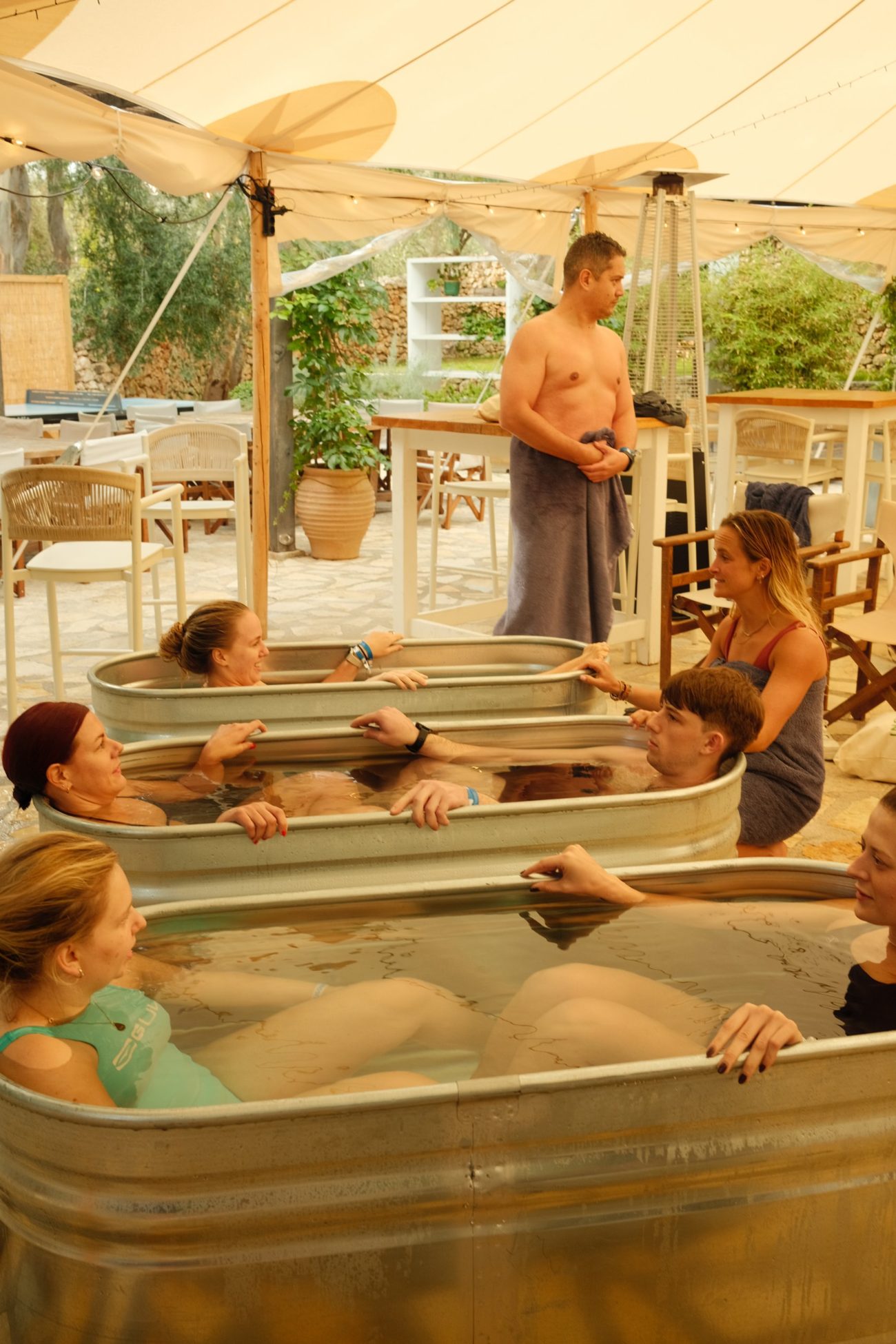 Tamara guiding a group through an ice bath session